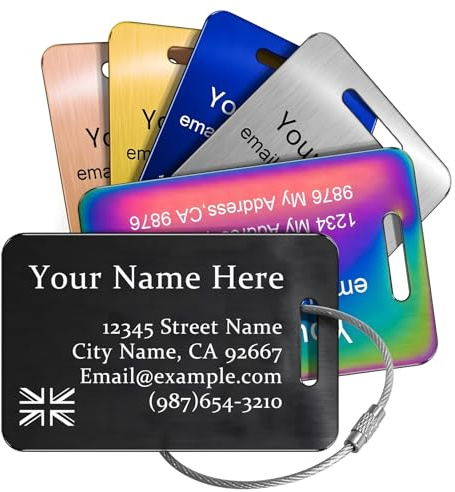 Customise Luggage Tags for Suitcase - Personalized Engraved Stainless Steel Metal Tag for Cruise Travel - Custom Name Tags Suitable for Bags and Backpacks (Rectangle)