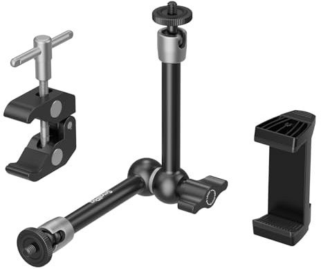 SMALLRIG Brazo Mágico Ajustable de 25cm con Pinza - Roscas 1/4/3/8, Soporte para Smartphone, Cámaras Action, Monitores y Luces LED - 5326