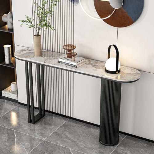 Mesa consola moderna con base de metal y estante de almacenamiento abierto, mesa de bar estrecha para salón, pasillo o chimenea, detrás del sofá, mesas (estilo 3, 100 x 30 x 80 cm)