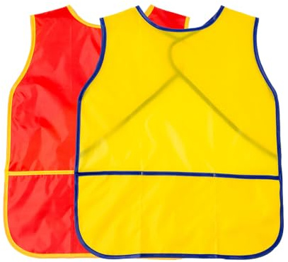 Vxcvzv 2PCS Kids Painting Apron Sleeveless Smock Waterproof Stain Resistant Art Craft Cooking Toddler Vest for Age 2-10 Years Yellow Red