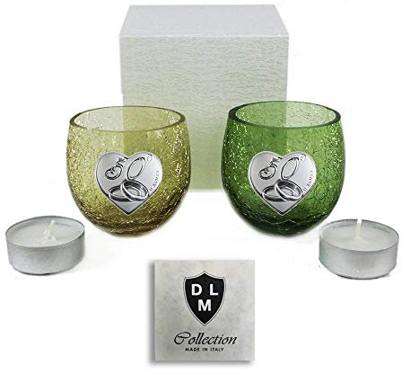 DLM-29680 (Kit 6 Pezzi) Portacandela Bicchiere Porta Candela in Vetro con Cuore Coppia FEDI 50 Anniversario d'oro Cinquantesimo bomboniera