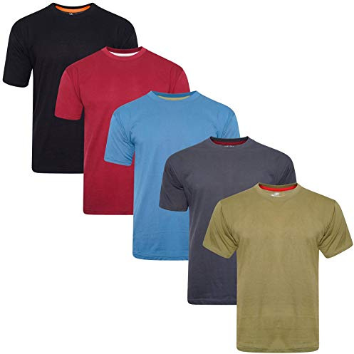 Keanu Mens 5 Pack Plain Crew T Shirts - 100% Cotton - White, Black, Light and Dark Assorted Colours - Everyday/Summer Colours - S to 2XL