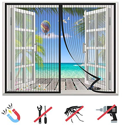 Magnetiskt insektsnät till fönster, insektsskydd, balkongdörr, fluggardin, automatisk stängning, utan borrning, för balkongdörr, terrassdörr, vardagsrum-Black-A|| 135 x 220 cm (53 x 86 tum)