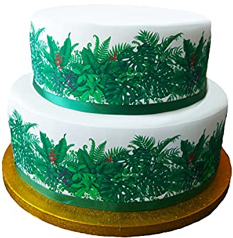 Top That Edible Decor Sheet Tropical Green Leaf Leaves themed Border Ribbon - Perfect for Larger cakes - Easy to Use