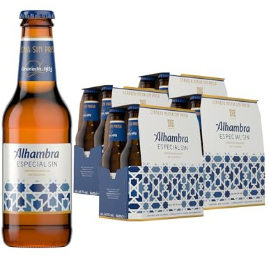 Alhambra Especial SIN, Pack 24 Botellas x 25 cl, Cerveza Alhambra Lager Sin Alcohol de Baja Fermentación, 1% de Alcohol