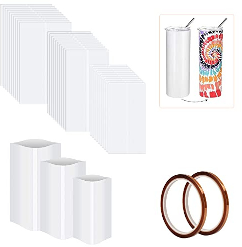 BUENTYA 30 PCS Film Rétractable de Transfert de Chaleur en PET Films Thermorétractables de Tasse 3 Tailles avec 2 Rouleaux Chauffant Sublimation pour Décoration, DIY, Tasses, Bouteilles, Artisanat