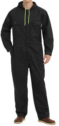 Yukirtiq Combinaison de Travail Homme Femme Multipoche Bleu de Travail Mécaniciens Salopette de Travail Combinaison Cote de Travail à Capuche, Noir, M
