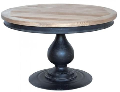 Casa Padrino Landhausstil Esstisch Naturfarben/Antik Schwarz Ø 130 x H. 78 cm - Runder Küchentisch mit Massivholz Tischplatte - Landhausstil Esszimmer Möbel