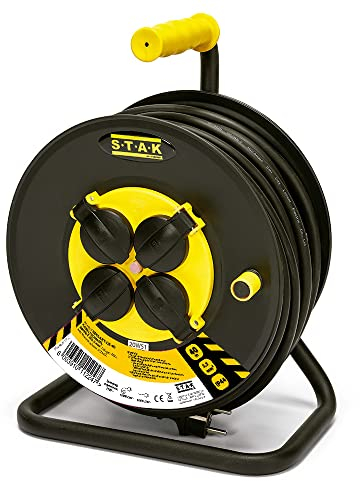 Enrollacable eléctrico profesional, 4 tomas y enchufe schuko, H07RN-F3G2.5MM2, 40M, GS (TUV), IP44.