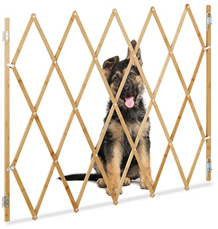 Relaxdays Hundeabsperrgitter ausziehbar bis 130 cm, 87,5-100 cm hoch, Bambus, Hunde Schutzgitter für Treppe & Tür, Natur, XL