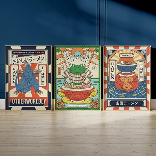 Winund Lamine decorative 50 x 70 cm, senza cornice, set di 3 poster da parete, quadri decorazione camera da letto, quadri decorazione soggiorno moderni, lamine decorative parete (RAMEN)