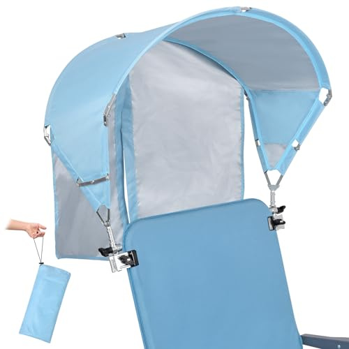 Universal Chair Umbrella Canopy, UPF 50+ Sun Shade with Adjustable Clamp, Fits Most Brands’ Beach, Camping, Lawn, Tanning, Zero Gravity, Lounge & Fishing Chairs, Patent Design