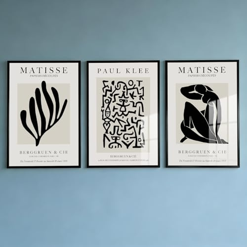 PWAAHDC Set di 3 Stampe Artistiche da Parete in Stile Matisse - Poster Moderno Beige Neutro su Tela per Elegante Decorazione di Soggiorno e Camera da Letto - Senza Cornice, 40 x 50 cm