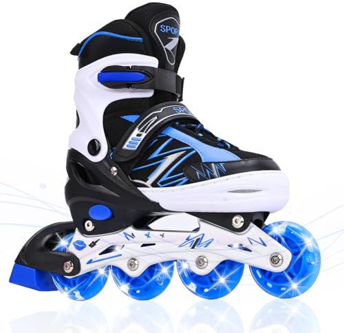 DUZSKJ Verstellbare Inline Skates für Kinder Jungen und Mädchen mit beleuchteten Rädern, Einstellbare Outdoor-Kinder-Rollschuhe für Mädchen und Jungen