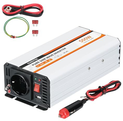 OUBOTEK Wechselrichter 500W / 1000W, Spannungswandler 12V auf 230V Reiner Sinus, Auto Spannungswandler mit USB Anschluss und EU Steckdosen, für Wohnmobil Auto Solar