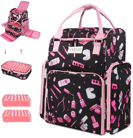 Saviland Nail Polish Organizer Bag: 33L Large Nail Varnish Case Holds 80 Bottles (15ml/0.5 fl.oz) & Nail Lamp Travel Nail Kit Organizer Backpack Holder Nail Organizers and Storage for Nail Tech