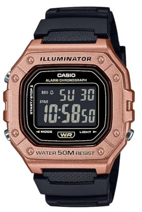 Casio W-218HM Series | Men's Digital Watch | (Black/Gold) | LED Illuminator | 7-Year Battery | Alarm | Chronograph | Auto Calendar | Digital Watch, Gold, Modern, Gold, Modern