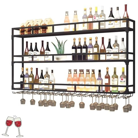 Portabottiglie Porta Bottiglie di Vino da Parete Portabicchieri con con Luce Cantinetta Vino con Porta Bicchieri Sospesi Scaffale da Parete con Porta Calici Mobile Bar per Cucina Sala da Pranzo Bar(Bl