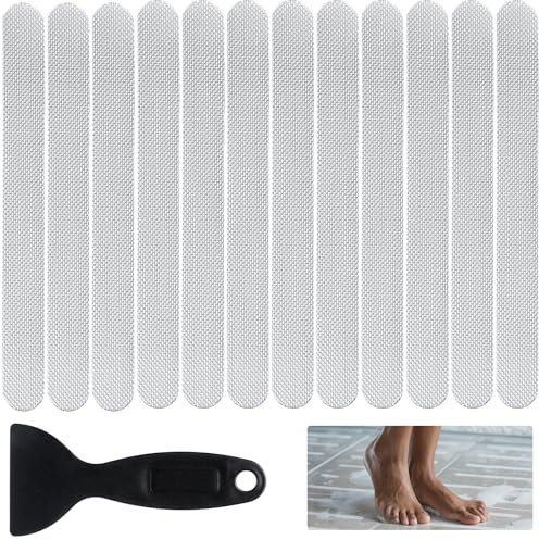 Dimeho Non Slip Strip Stickers, 12 Pcs Anti Slip Shower Grip Stickers Transparent High Adhesive Bath Bathtub Sticker with Scraper for Bathroom, Bath Tub, Shower Room, Stairs, 0.78 × 7.87 Inches