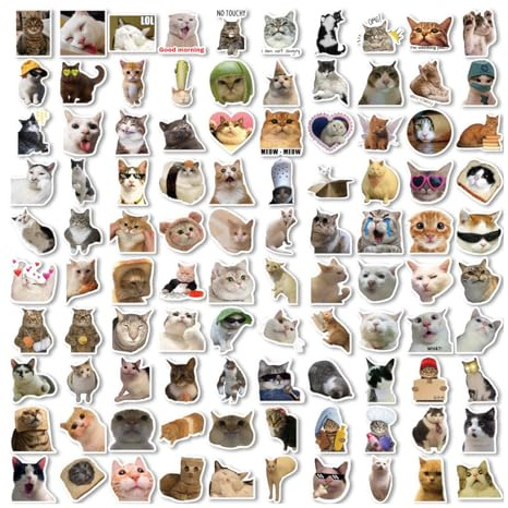 NHQZ Lot de 100 autocollants amusants en forme de stickers chat Kawaii imperméables pour bouteilles d'eau, décalcomanies esthétiques en vinyle pour les amateurs de chats, scrapbooking