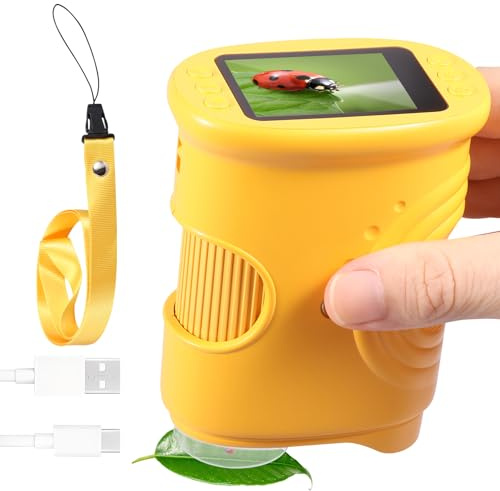 Microscope de poche pour enfants, 1000X 4K, avec écran IPS 2.0 et lumières LED, microscope numérique portable à partir de 3 ans