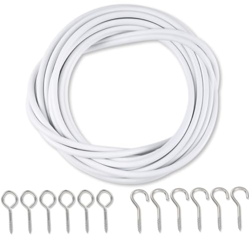 4 Meters Net Curtain Wire with 8 Pieces Screw-in Hooks and 8 Eye Bolts for Curtans