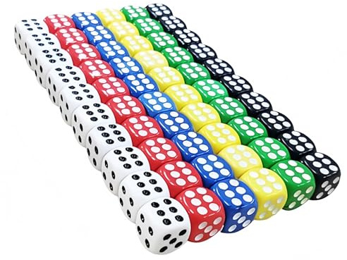 60 Pcs 14 mm D6 Dice Set - 6 Colours for Board Games and Maths Learning | 10 Dice In Each Colour, Rounded Edges For Smooth Rolling, Easy Colour Sorting, Ready For Large Group Activities
