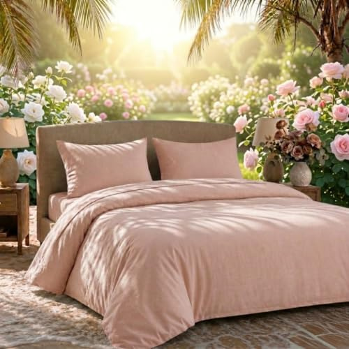 Juego de Cama 4 Piezas con Funda Nórdica 220x230 cm, Sábana Bajera Ajustable 160x200+35 cm y 2 Fundas de Almohada 50x80 cm, Microfibra Suave y Transpirable, Rosa Antiguo