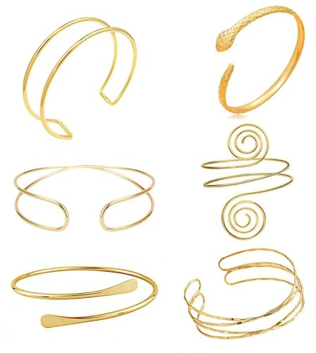 BWOOOWE 6 Stück Bracelet De Bras Femme Manchette Haut Du Brassard Ouvert Bracelet Spirale Femme Style Bohème Bijoux De Bras