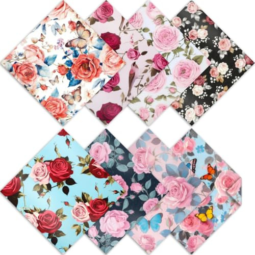 PRESSINART 8 pièces 8 Styles Chiffon de Nettoyage pour Lunettes Floral 6 x 6 Pouces Lingettes Nettoyantes pour Lunettes Design de Roses en Microfibre Réutilisable pour Nettoyer Les Lentilles de
