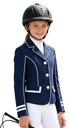inlzdz Niña Chaqueta Competición Equitación Elástica Chaqueta Equitación Abrigo Para Montar A Caballo Deporte Fitness Exterior Senderismo Azul marino 11-12 años