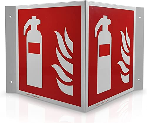 Betriebsausstattung24 Feuerlöscher Winkelschild - Aluminium langnachleuchtend - Größe: 35 x 20 x 14 cm - Symbol Schild l DIN 67510 Klasse C - Leuchtdichte 150 mcd - Brandschutzschild