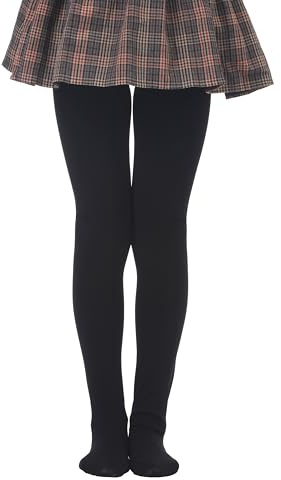 EVERSWE Girls Winter Warm Fleece Lined Tights Thick Dance Tights (6-8, Black)