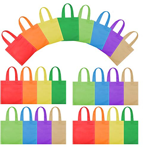 OOTSR 24 pezzi Borsa regalo per feste, 7,87 x 7,87 pollici Sacchetti regalo non tessuto con manico, borsa tote per bambini festa, snack, caramelle, giocattoli, artigianato, 8 colori