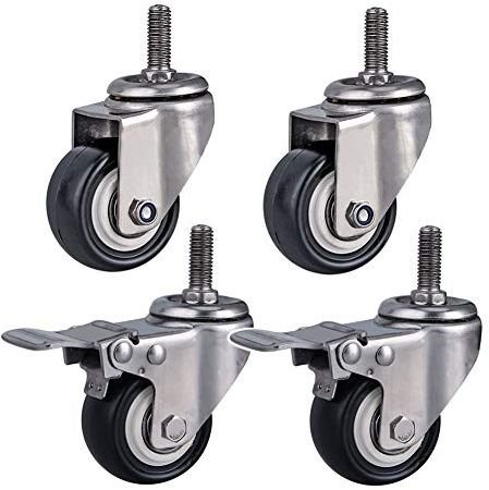 Gewinde M8 / M10 / M12 Lenkrollen für Möbel 1,5/ 2 (50 mm) Edelstahl 304 Halterung Schwerlastrollen 300kg Leise PU mit Bremse kleine Rollen für Tisch Schreibtisch Wagen Kinderbett 4 Stück