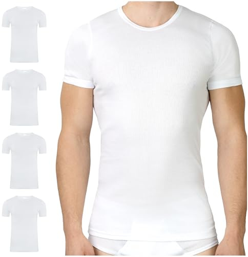 SES Juego de 4 camisetas interiores para hombre de manga corta, acanalado doble, 100% algodón.