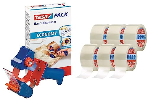 Dérouleur tesapack® Economy & 6x tesa Pack 64014 transparent, 66 m : 50 mm