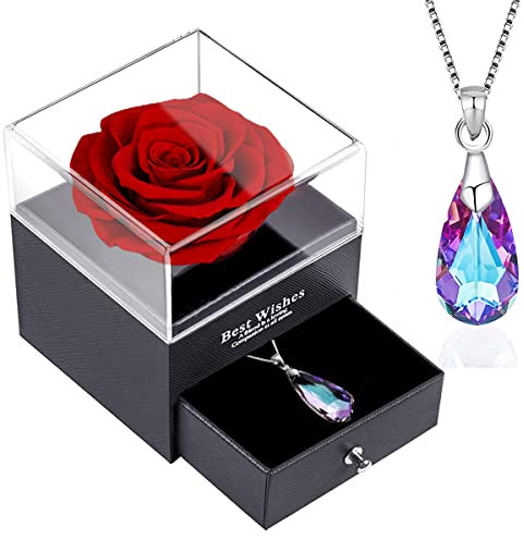 SWEETIME Rose Eternelle,Femme de Roses,Roses Conservées Stabilisée Rouge,Cadeau pour Elle la Noël,La Saint-Valentin,Fête des mères