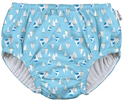 i play. by green sprouts Reusable, Eco Pull-up Swim Diaper, UPF 50, 18 mo, Light Aqua Boat Race, Patented Design, STANDARD 100 by OEKO-TEX Certified
