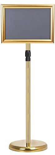 PATIKIL 11.7x8.3 Adjustable Poster Sign Stand, Rotatable Sign Holder Stand Business Advertising Menu Guide Holder with Base A4 Frame Floor Standing Display Stand Straight Corner, Golden