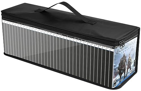 CaSZLUTION Portable Video Games Storage Bag - PS5, PS4 & Xbox One Compatible, Clear TPU Disc Holder, Organizer for Around 30-35 Games - Black