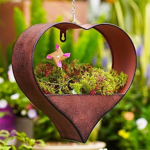 Yeomoo Metall Herzform Blumentopf Hängend Gartendeko für Draußen - Rost Pflanzkübel Deko für Garten Balkon Draussen Pflanzentopf Deko Wohnzimmer Hängetopf Geschenke für Frauen Mama Freundin Pflanztopf