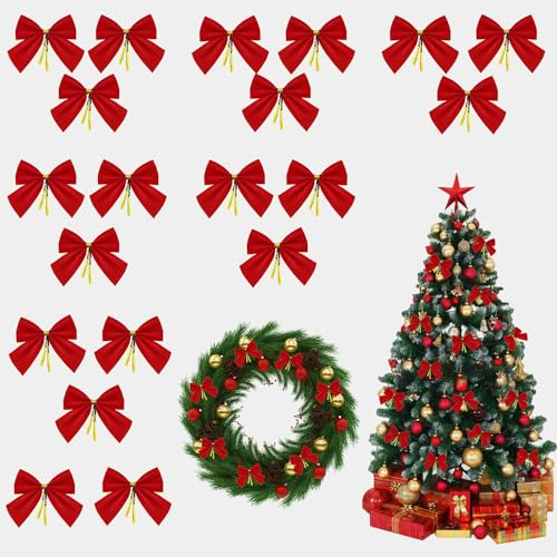20 Stück Rote Schleifen Weihnachten, Geschenkschleife, Rote Kränze Schleifen, Rote Schleifen Weihnachtsbaum, Mini Satinschleifen, für Hochzeitsfeier,Heimdeko,Kranz, Neujahrsdekoration, Handwerk