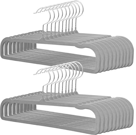 Samt Kleiderbügel Hosenbügel 20 Stück,35cm,Premium-Antirutsch-Hosenbügel aus Samt,Bügel rutschfest,schmal,platzsparend-Samtbügel Hosen beflockt-Haken drehbar