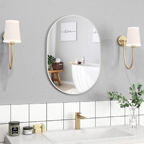 COSTWAY Oval Wall Mirror, 70 x 50cm Large Aluminum Frame Hanging Accent Vanity Mirror, Modern Vertical/Horizontal Wall Mounted Mirror for Bathroom, Living Room, Bedroom and Hallway