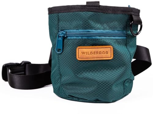 Wilderdog Dog Training Treat Pouch with Magnetic and Zipper Closure, Carabiner Attached, Adjustable Waist Strap - Green