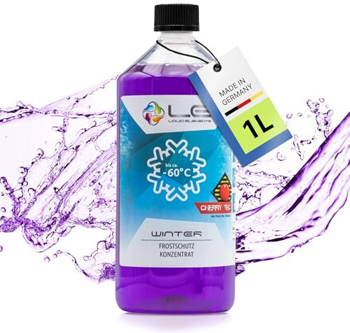 Liquid Elements – Winter Frostschutz Konzentrat 1L – Frostschutzmittel schlierenfrei & wirksam bis -60°C – Scheibenfrostschutz verhindert das Einfrieren von Scheibenwaschanlagen (Cherry Tec)