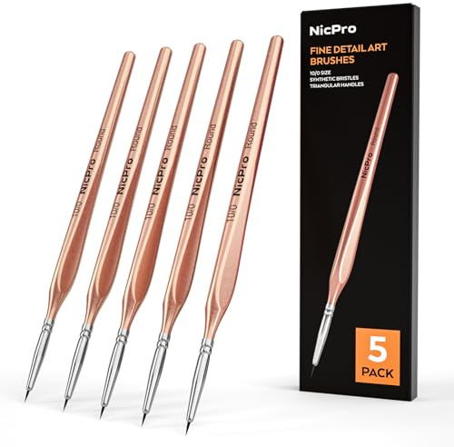 Nicpro Pinceles miniaturas- 5 Pinceles estéticos de Punta Fina 10/0, Profesionales, para Pintar miniaturas, para microacuarela, óleo, acrílico, Manualidades, Pintar por números para Adultos