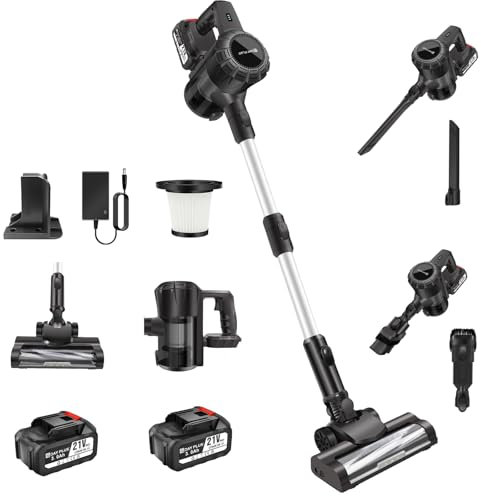 6-in-1 Vacuum Cleaner Cordless Powerful with LED, 2x1300mAh Rechargeable Lithium-Ion Battery,Powerful Stick Vacuums & Electric Brooms, Up to 65 Mins Runtime, Lightweight Handheld Uprigh Vacuum Cleaner