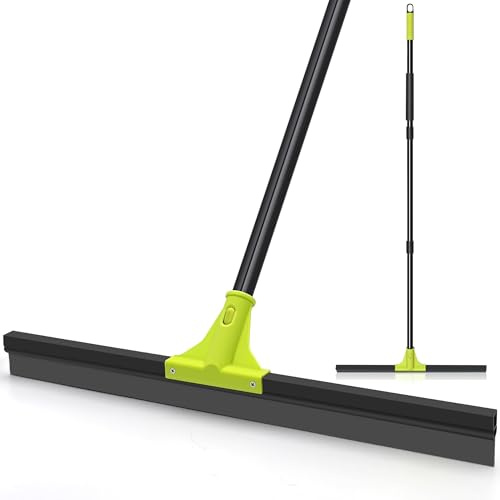 TidyBliss Floor Squeegee Heavy Duty, 60 cm Rubber Foam Water Scraper Broom with 158 cm Long Handle, Epoxy Wiper Mop for Cleaning Concrete Pool Rug Garage Deck Shower Window Outdoor Indoor (Green)